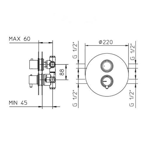 962593XX Palazzani внешняя часть термостатического смесителя для душа на 2-3 потребителя, 1/2” - фото 10650
