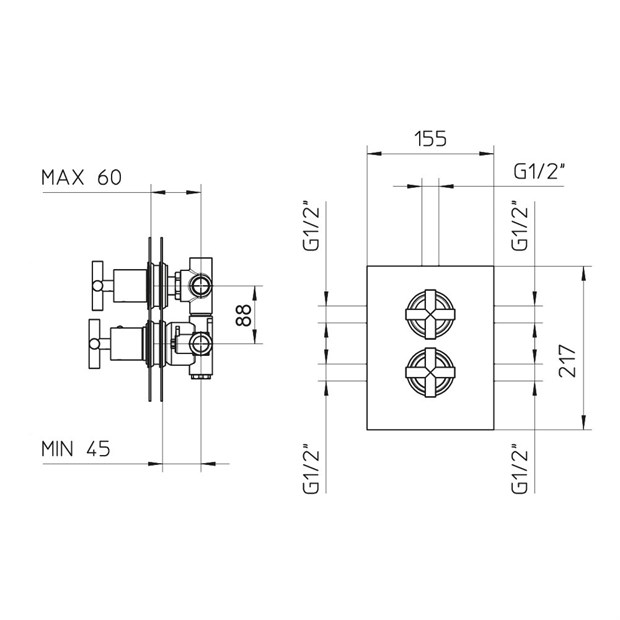 622604XX Palazzani Formula Multi внешняя часть термостатического смесителя для душа на 1-3 потребителя, 1/2”-3/4” 622604XX - фото 12283