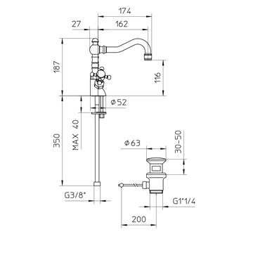 523240XX Palazzani Adams смеситель для раковины с донным клапаном 523240XX